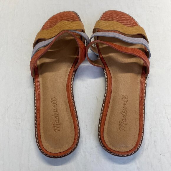 Madewell Slide Flat Sandal Embossed Leather Triple Straps Size 7.5,Comfort - Picture 6 of 12